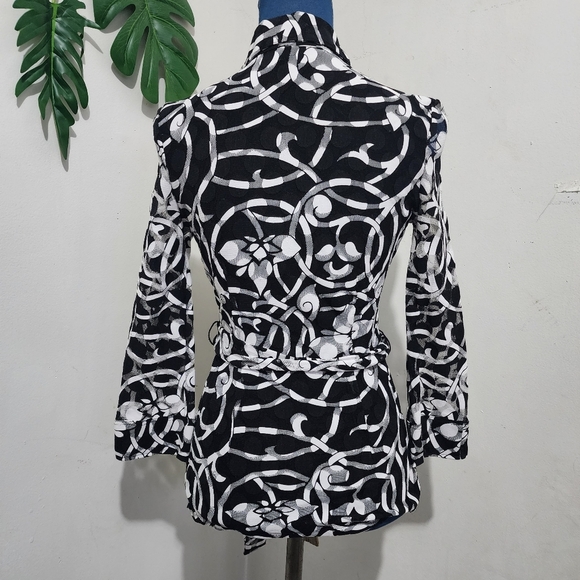 INC International Concepts Black White Betlted Button Blouse Shirt - Picture 7 of 8